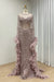 Luxury Jewel Neck Satin Mermaid Prom Dress Long Sleeves Beadings Dubai Evening Gown