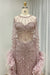 Luxury Jewel Neck Satin Mermaid Prom Dress Long Sleeves Beadings Dubai Evening Gown