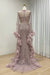 Luxury Jewel Neck Satin Mermaid Prom Dress Long Sleeves Beadings Dubai Evening Gown