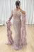Luxury Jewel Neck Satin Mermaid Prom Dress Long Sleeves Beadings Dubai Evening Gown