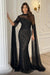 Luxury Black Beadings Mermaid Evening Dresses with Sleeves High Neck Long Formal Dress