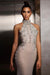 Luxury Halter Silver Nude Beaded Evening Dress