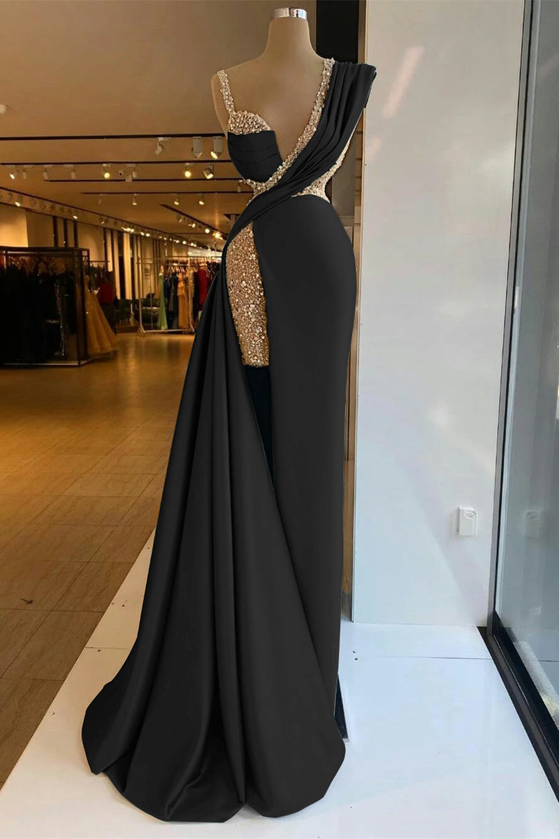 chinese dress ladies Luxury Satin Prom Dress High Split with Sequins Sleeveless-Bridelily