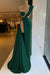 Luxury Satin Prom Dress High Split with Sequins Sleeveless Evening Gown Dark Green