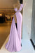 Luxury Satin Prom Dress High Split with Sequins Sleeveless Evening Gown Lilac