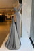 Luxury Satin Prom Dress High Split with Sequins Sleeveless Evening Gown Silver