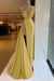 Luxury Satin Prom Dress High Split with Sequins Sleeveless Evening Gown Yellow