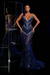Navy Blue Long Sleeveless V Neck Mermaid Prom Dress
