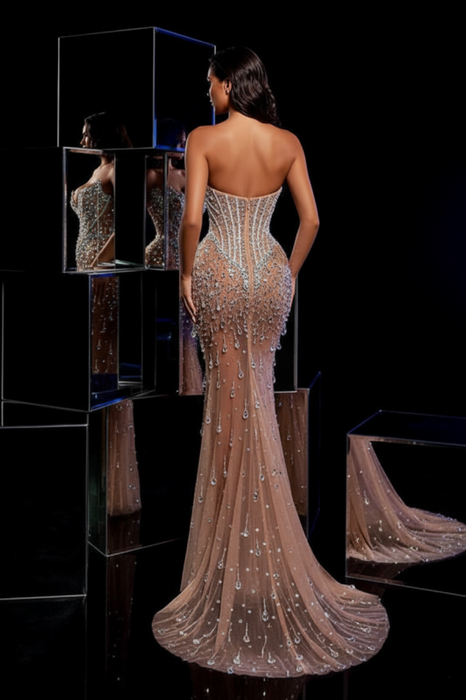 Long Sleeveless V Neck Mermaid Prom Dress
