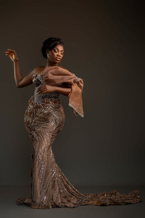 Luxury Mermaid Evening Gown Glitter Beadings Prom Dress with Train - Evening Dresses