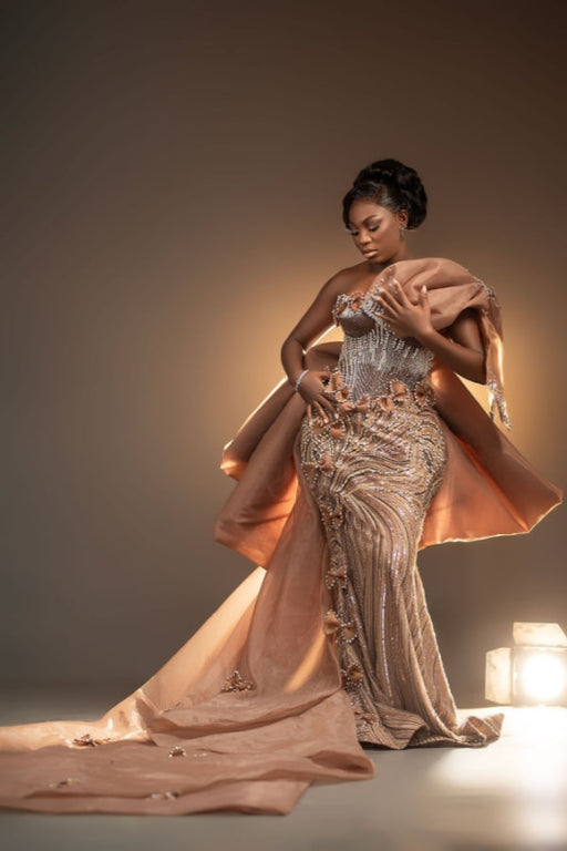 Luxury Mermaid Evening Gown Glitter Beadings Prom Dress with Train - Evening Dresses