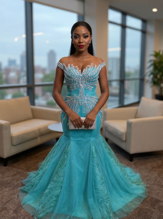 Luxury Off-the-Shoulder Beadings Mermaid Evening Gown - Prom Dress