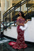 Luxury Off-the-Shoulder Sequins Prom Dres Mermaid Bedings Evening Gown with Tassels Burgundy