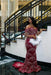 Luxury Off-the-Shoulder Sequins Prom Dress Mermaid Beadings Evening Gown with Tassels Burgundy