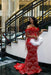 Luxury Off-the-Shoulder Sequins Prom Dress Mermaid Beadings Evening Gown with Tassels Red