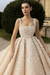 Luxury Square Neck Sequins Ball Gown Wedding Dress Sleeveless Champagne