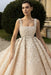 Luxury Square Neck Sequins Ball Gown Wedding Dress Sleeveless Champagne