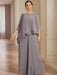 Mauve grey plus size mother of the bride pantsuit with layered chiffon top