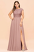 Mauve Plus Size Bridesmaid Dress Lace with Split Cap Sleeves Chiffon Wedding Guest Dress