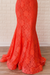 Mermaid Backless Orange Lace Long Prom Dresses