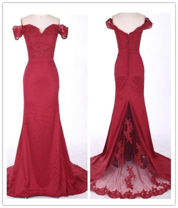 Mermaid Burgundy Off-the-Shoulder Chiffon Lace Prom/Evening Dress - Prom Dresses