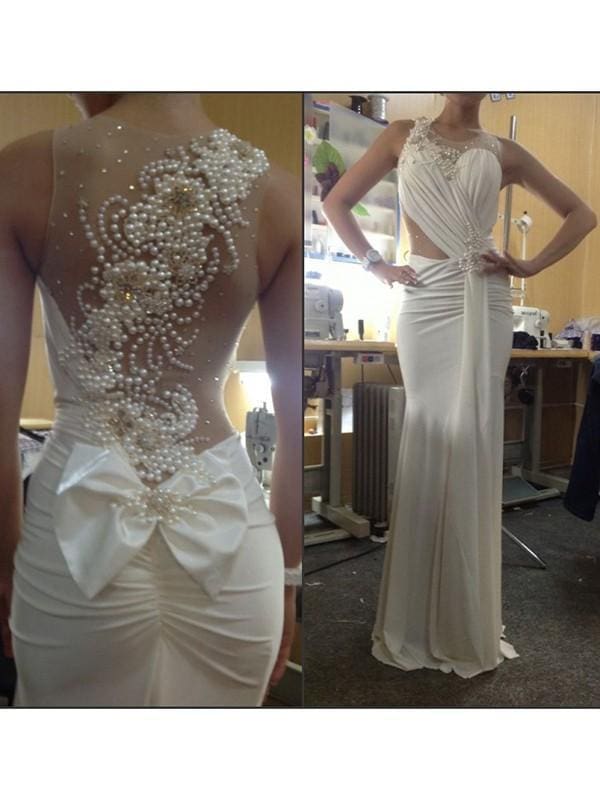 Mermaid Scoop Appliques Chiffon Prom Dresses LBQ3918