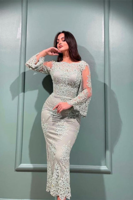 Mermaid Evening Dress with Lace Appliques and Long Sleeves