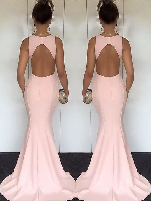 Mermaid Jewel Sleeveless Sweep/Brush Train With Ruched Silk like Satin Dresses - Prom Dresses