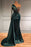 Mermaid Long Lace Sleeves Evening Dress With Appliques - Dark Green Beads
