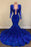 Mermaid Long Sleeves Royal Blue Sequins Prom Dress