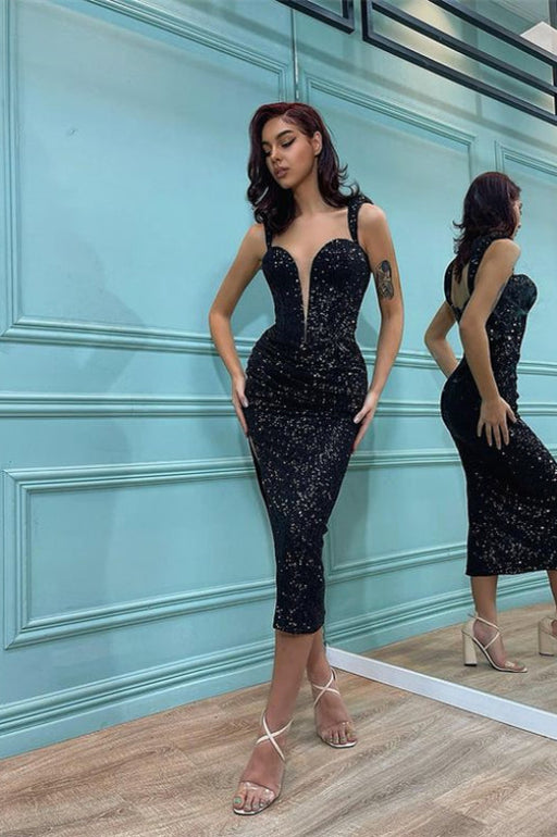 Mermaid Prom Dress with Black Sequins Straps