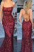 Mermaid Prom Dress with Burgundy Sequins