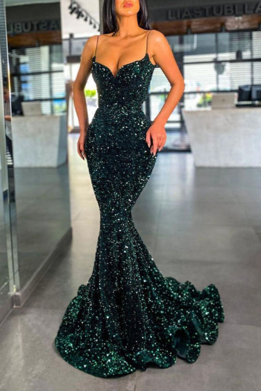 Mermaid Prom Dress with Dark Green Sequins