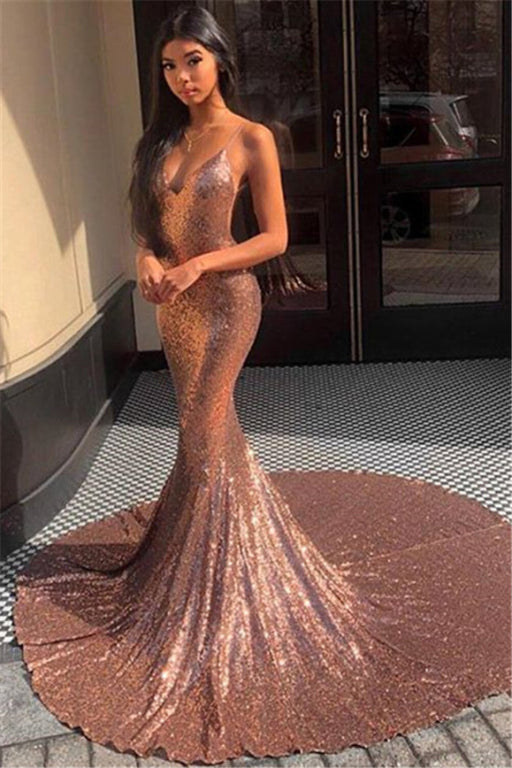 Mermaid Prom Dress with Sequins and Spaghetti-Straps