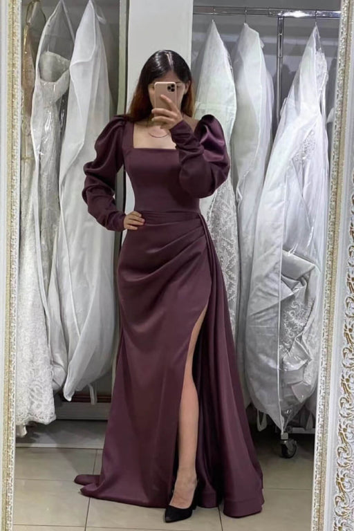 Mermaid Prom Dress with Split and Long Puff Sleeves