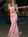 Trumpet/Mermaid Satin Applique One-Shoulder Long Sleeves Sweep/Brush Train Dresses - Prom Dresses