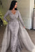Lilac Mermaid V-neck Long Sleeves Prom Dresses with Detachable Train Lace Appliques Party Dress - Prom Dresses