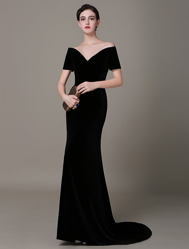 Black Prom Dresses Long Mermaid Velvet Evening Dress-Bridelily