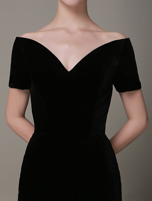 Black Prom Dresses Long Mermaid Velvet Evening Dress-Bridelily Black Prom Dresses Long Mermaid Velvet Evening Dress-Bridelily