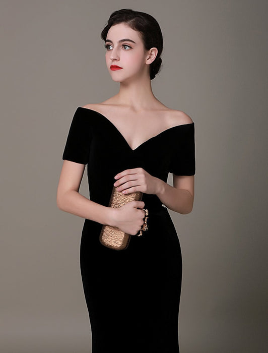 Black Prom Dresses Long Mermaid Velvet Evening Dress-Bridelily Black Prom Dresses Long Mermaid Velvet Evening Dress-Bridelily