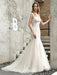 Wedding Dress Jewel Neck Sleeveless Natural Waist Lace Bridal Mermaid Dress With Train