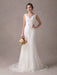 Mermaid Wedding Dresses Lace V Neck Flower Sash Ivory Bridal Dress With Train