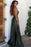 Midnight Glam V-neck Prom Dress with Sultry Slit and Delicate Spaghetti Straps