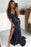 Midnight Shimmer V-Neck Prom Gown with Navy Sequins