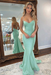 Mint Backless Mermaid Prom Dress Long V Neck