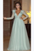 Mint Elegant Long Sleeve Formal Dress with Beads A Line Sparkle V Neck Evening Dresses - Prom Dresses