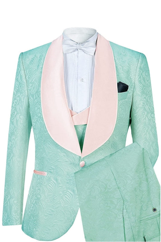 Mens Prom Tuxedo Paisley Suit - Wedding Floral Suit- Peach Wedding Jacket + Vest + Pants