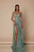 Mint Green Glitter Sequins High Split Prom Dress with Beadings