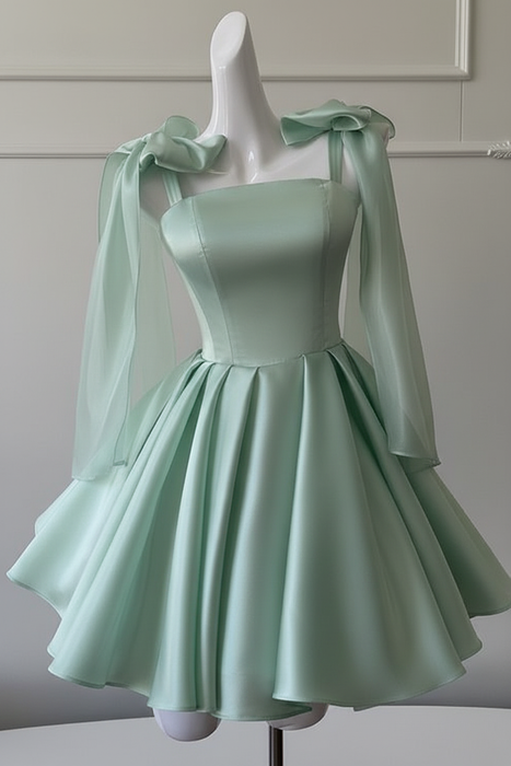 Mint Green Sexy Satin Aline Homecoming Dress Short Prom Dress with Straps