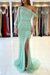 Mint Long Sleeves Beadings Mermaid Prom Dress with Split